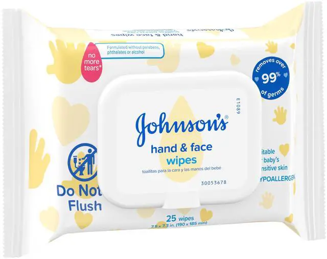 Alt view image 6 of 7 - Disposable Hand & Face Cleansing Wipes, 25 ct | Pre-Moistened Wipes Gently Remove 99% of Germs & Dirt from Delicate Skin, No Added Parabens & Alcohol, Hypoallergenic