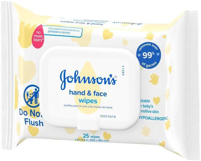Alt view image 7 of 7 - Disposable Hand & Face Cleansing Wipes, 25 ct | Pre-Moistened Wipes Gently Remove 99% of Germs & Dirt from Delicate Skin, No Added Parabens & Alcohol, Hypoallergenic