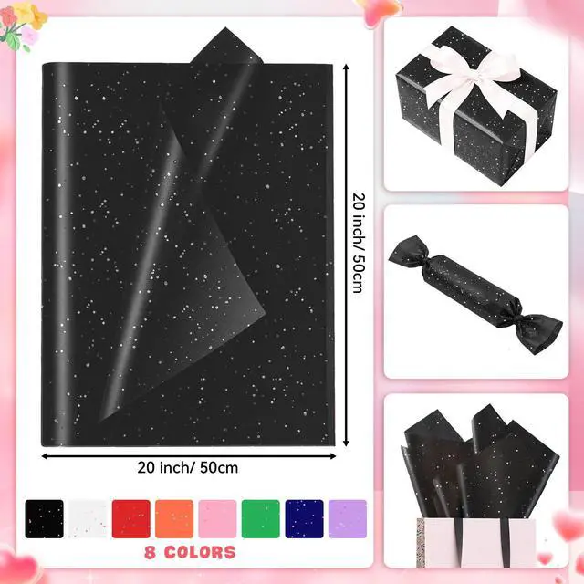 Alt view image 2 of 7 - Black Glitter Tissue Paper for Gift Bags 20x20 Inch - 30 Sheets Recyclable Wrapping Tissue Paper Bulk for DIY Crafts Birthday Baby Shower Festival Holidays Decorative