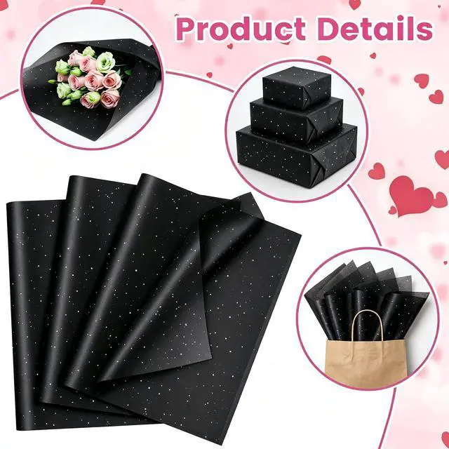 Alt view image 3 of 7 - Black Glitter Tissue Paper for Gift Bags 20x20 Inch - 30 Sheets Recyclable Wrapping Tissue Paper Bulk for DIY Crafts Birthday Baby Shower Festival Holidays Decorative