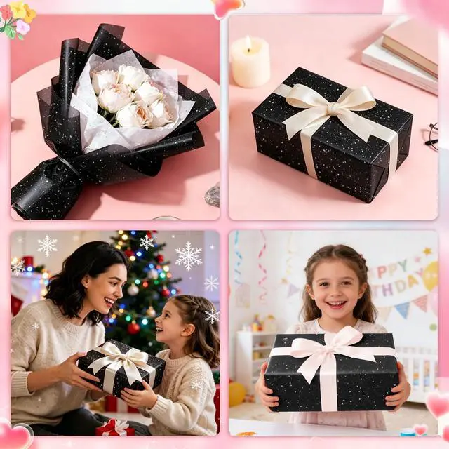 Alt view image 4 of 7 - Black Glitter Tissue Paper for Gift Bags 20x20 Inch - 30 Sheets Recyclable Wrapping Tissue Paper Bulk for DIY Crafts Birthday Baby Shower Festival Holidays Decorative