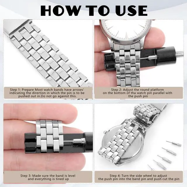 Alt view image 3 of 7 - Watch Link Removal Kit, Adjust and Remove Bracelets Tools with 5 PCS Replacement Pins, Watch Band Pin Remover, Watches Sizing Adjustment Tool Kit for Watches Repair and Sizing