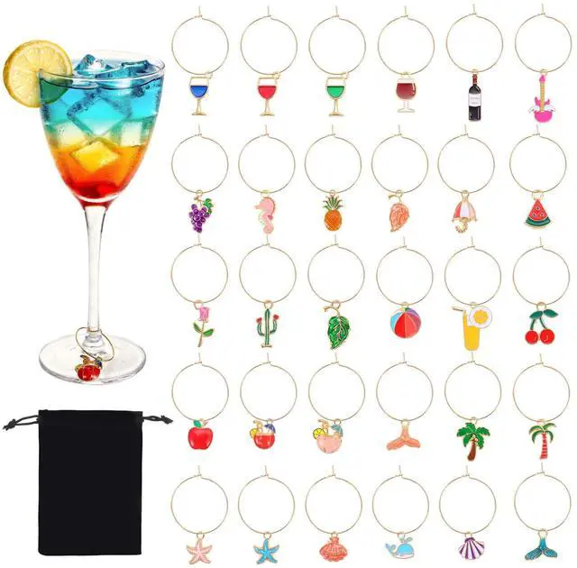 Main image of 30 Pcs Wine Glass Charms, Drink Markers & Identifiers, Summer Beach Themed Wine Charms For Stem Glasses, Funny Wines Glass Markers for Party Decorations