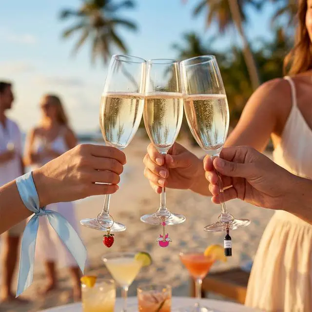Alt view image 6 of 7 - 30 Pcs Wine Glass Charms, Drink Markers & Identifiers, Summer Beach Themed Wine Charms For Stem Glasses, Funny Wines Glass Markers for Party Decorations