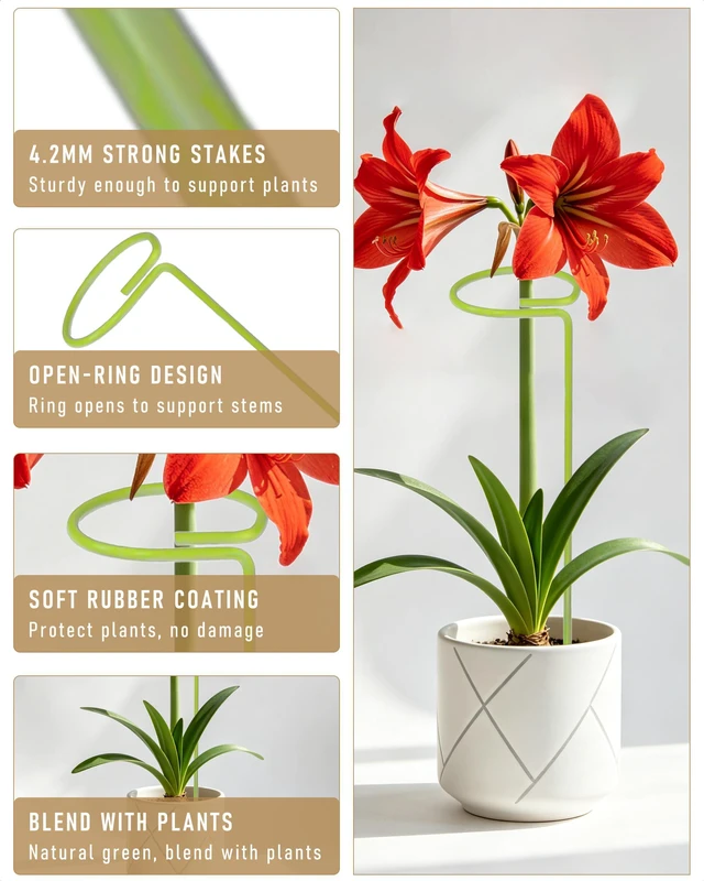 Alt view image 2 of 6 - 6-Pack Plant Support Stakes for Indoor Plants, Monstera Plant Support & Tall Sticks, Heavy Duty Adjustable 15.8-Inch Garden Stakes for Amaryllis, Snake Plant, Indoor Outdoor Use