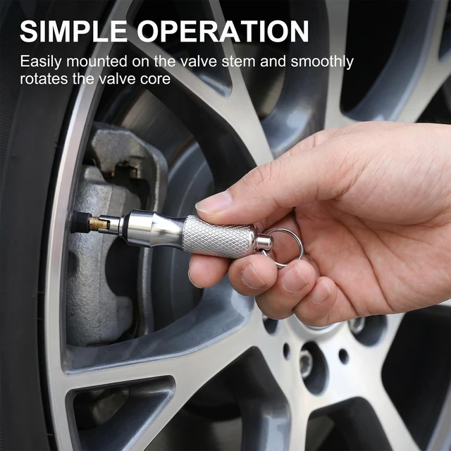 Alt view image 6 of 7 - 2Pcs Valve Core Removal Keychain, Portable Valve Stem Core Remover | Stainless Steel Valve Core Disassembly and Repair Tools for Bicycle, Car, and Motorcycle