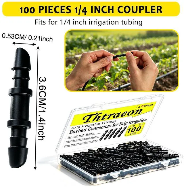 Alt view image 2 of 6 - 100 Pcs Barbed Coupling Connectors for 1/4 Inch Drip Irrigation Tubing with Storage Case - Black Drip Line Fittings for Garden, Greenhouse, Raised Beds, Lawn & Potted Plants