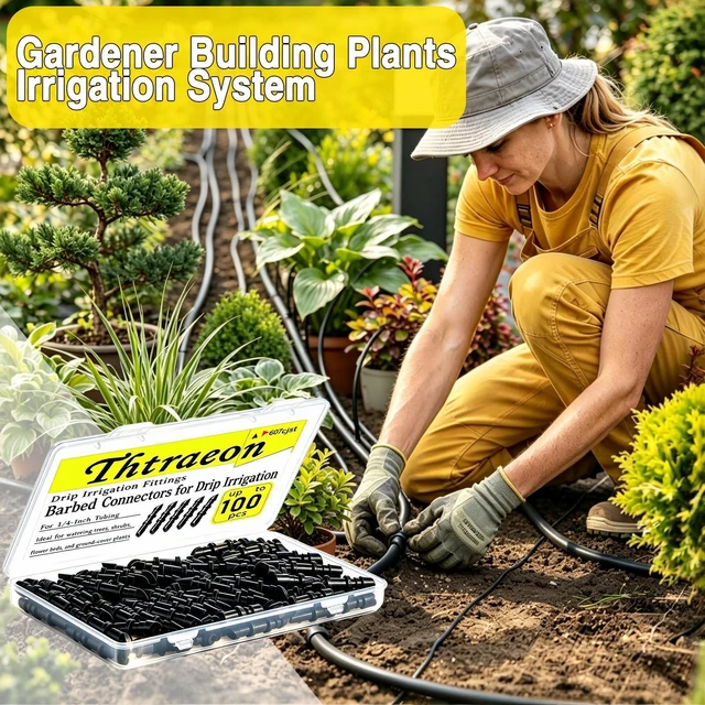 Alt view image 4 of 6 - 100 Pcs Barbed Coupling Connectors for 1/4 Inch Drip Irrigation Tubing with Storage Case - Black Drip Line Fittings for Garden, Greenhouse, Raised Beds, Lawn & Potted Plants