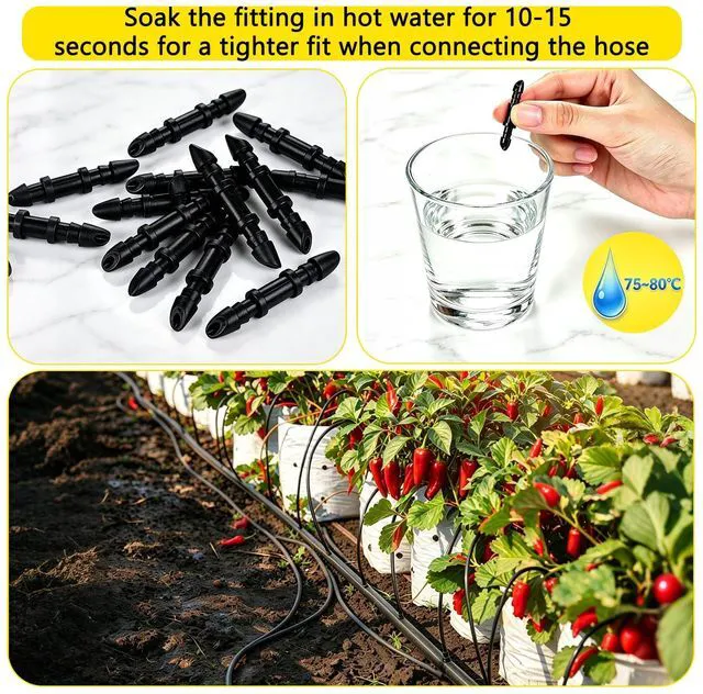 Alt view image 3 of 6 - 100 Pcs Barbed Coupling Connectors for 1/4 Inch Drip Irrigation Tubing with Storage Case - Black Drip Line Fittings for Garden, Greenhouse, Raised Beds, Lawn & Potted Plants