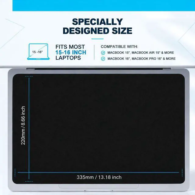 Alt view image 2 of 7 - Microfiber Liner Cleaning Cloth 15" 16" MacBook Air/MacBook Pro Screen Keyboard Imprint Protection, Keyboard Protector Compatible with MacBook Air 15.3" /MacBook Pro 15"/MacBook Pro 16"-Black