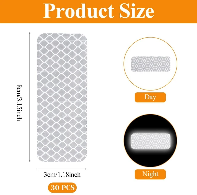 Alt view image 2 of 7 - 30 PCS Reflector Stickers, Reflective Stickers for Helmet Self-Adhesive Bike Reflectors Reflective Tape Outdoor Waterproof for Outdoor Use on Truck/Car/Motorcycle/Clothing/Helmet 1.18" X 3.15" White