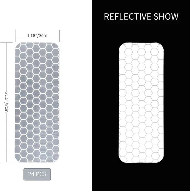 Alt view image 2 of 3 - Reflector Stickers-High Visibility-Good Adhesion-Outdoor Waterproof-White-1.18" × 3.15"- 24 PCS-Reflective Stickers for HelmetBike, Car, Mailbox, Motorcycle