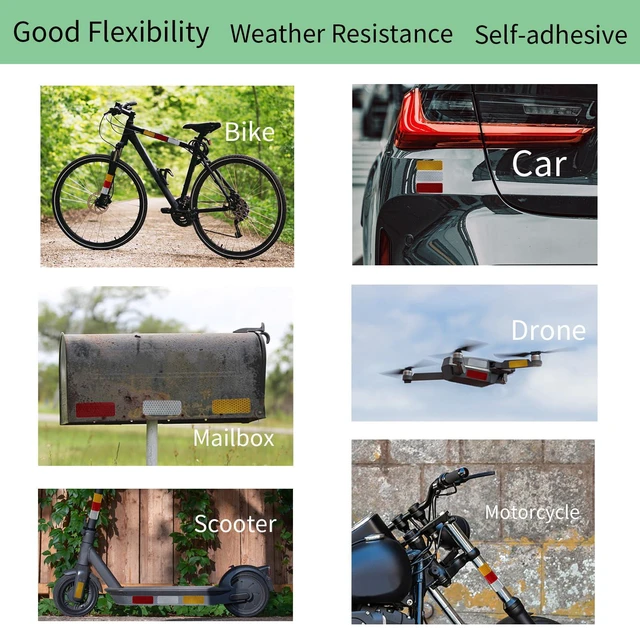 Alt view image 3 of 3 - Reflector Stickers-High Visibility-Good Adhesion-Outdoor Waterproof-White-1.18" × 3.15"- 24 PCS-Reflective Stickers for HelmetBike, Car, Mailbox, Motorcycle