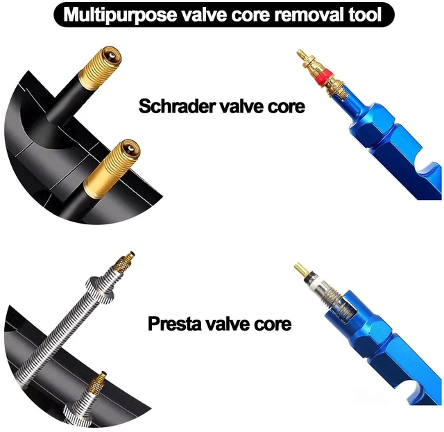 Alt view image 2 of 7 - Bicycle Valve Core Remover Tool Kit Universal Bike and Car Valve Core Repair Tightening Tool and 12pcs Valve Cores Replacement Compatible with Presta and Schrader Valve - Blue