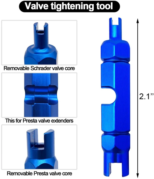 Alt view image 3 of 7 - Bicycle Valve Core Remover Tool Kit Universal Bike and Car Valve Core Repair Tightening Tool and 12pcs Valve Cores Replacement Compatible with Presta and Schrader Valve - Blue