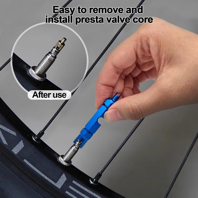 Alt view image 5 of 7 - Bicycle Valve Core Remover Tool Kit Universal Bike and Car Valve Core Repair Tightening Tool and 12pcs Valve Cores Replacement Compatible with Presta and Schrader Valve - Blue