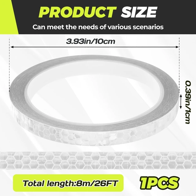 Alt view image 2 of 7 - Reflective Tape,0.4'' x 26ft Thin Reflective Tape for Bikes,Waterproof Self-Adhesive Reflective Strip Roll,Outdoor High Visibility Safety Warning Glow for Vehicles Bike Scooter Helmet (White)