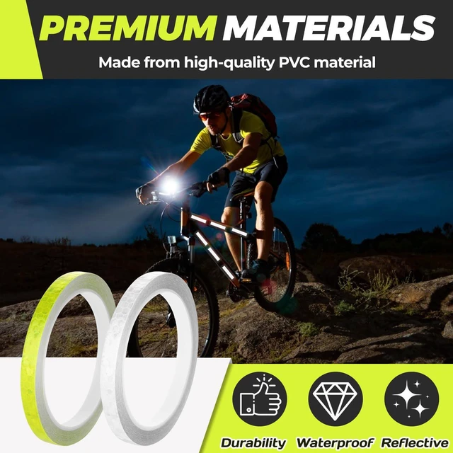 Alt view image 4 of 7 - Reflective Tape,0.4'' x 26ft Thin Reflective Tape for Bikes,Waterproof Self-Adhesive Reflective Strip Roll,Outdoor High Visibility Safety Warning Glow for Vehicles Bike Scooter Helmet (White)