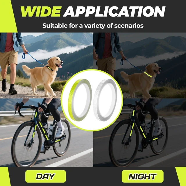 Alt view image 7 of 7 - Reflective Tape,0.4'' x 26ft Thin Reflective Tape for Bikes,Waterproof Self-Adhesive Reflective Strip Roll,Outdoor High Visibility Safety Warning Glow for Vehicles Bike Scooter Helmet (White)