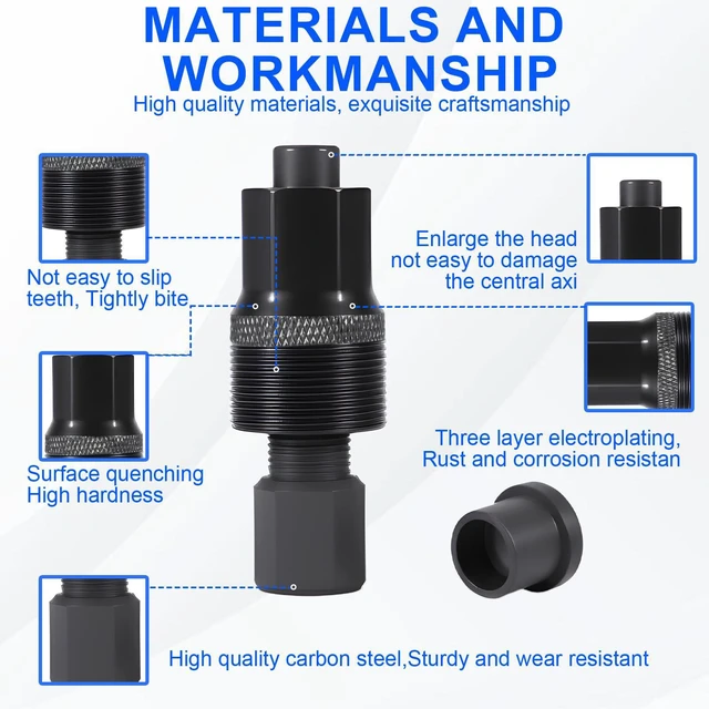 Alt view image 3 of 7 - ptiysta Bicycle Crank Puller & Bottom Bracket Tool | Heavy-Duty Steel; Removes Crank Arms, Adjusts Bottom Brackets. Compact For Bike Repair Kits. For MTB And Road Bikes