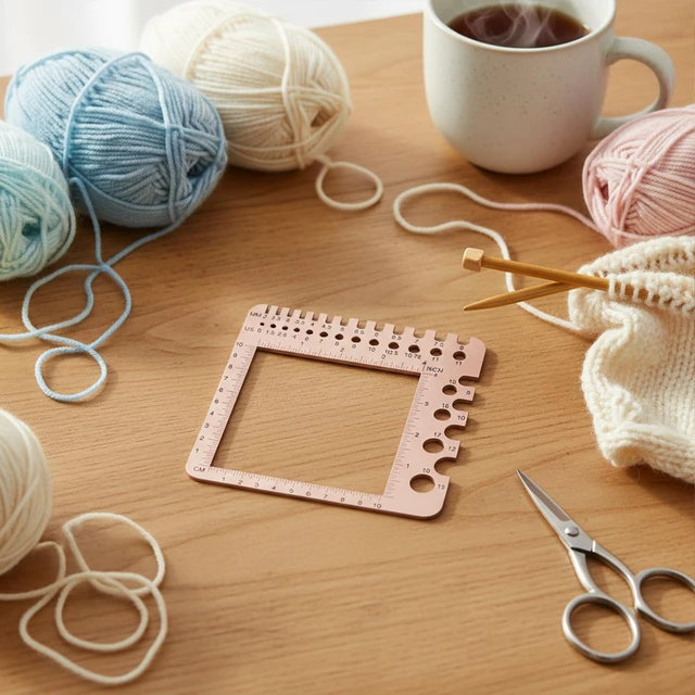 Alt view image 4 of 7 - Wooden Knitting Needle Gauge Measuring Crochet Tool Gauge Measuring Tool Ruler Needle Sizer Stitch Counter Spinner Yarn Knitting Accessories for Craft