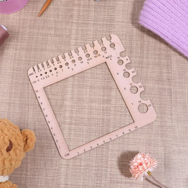 Alt view image 5 of 7 - Wooden Knitting Needle Gauge Measuring Crochet Tool Gauge Measuring Tool Ruler Needle Sizer Stitch Counter Spinner Yarn Knitting Accessories for Craft