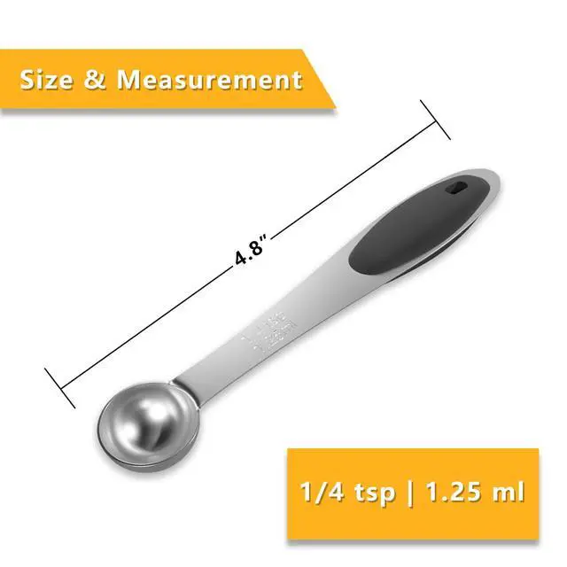 Alt view image 2 of 6 - 1PCS 1/4Tsp(1.25ml) Measuring Spoon, Stainless Steel Measure Scoop | Accurate, BPA-Free, Dishwasher Safe, Silicone Grip, Engraved Marking, Kitchen Essential