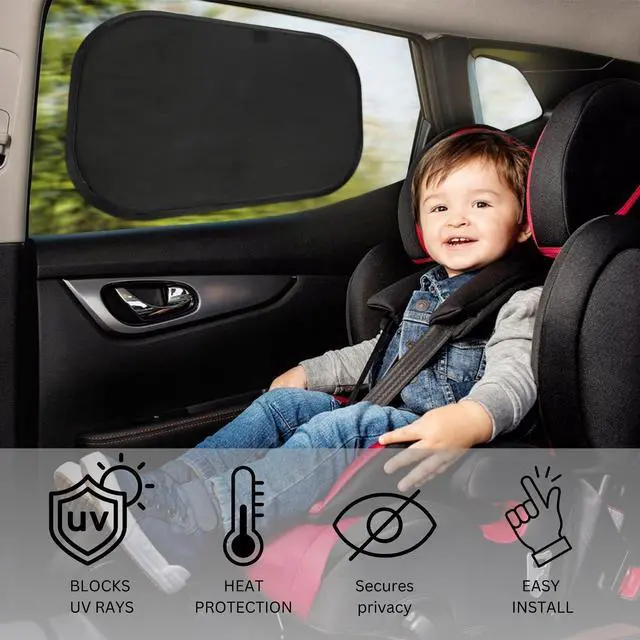 Alt view image 2 of 6 - Car Window Shades for Baby 19 x 12 (2 Pack) Cling, Blocks 99.98% UVR, Sun Shade Blocker, Glare Shield Protection, Side Car Window Screens, Mesh Window Shades for Baby, Black