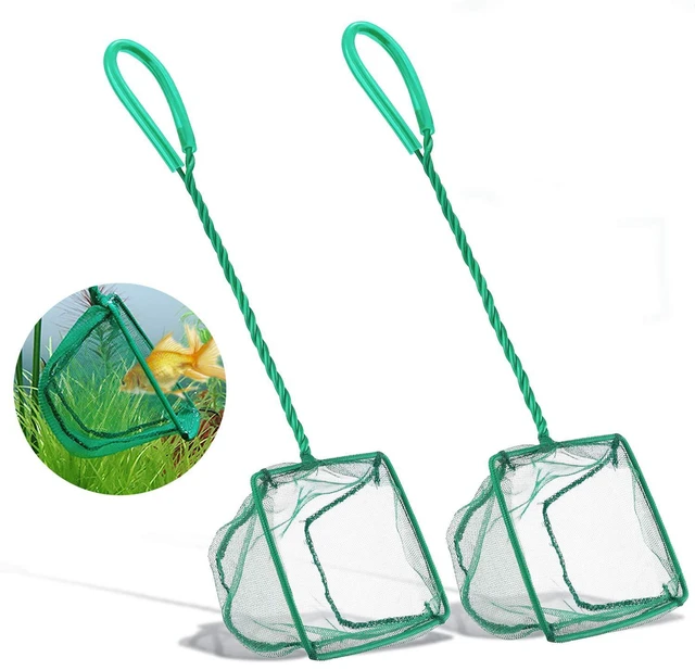 Main image of 2 Pack Aquarium Fish Nets, DSSPORT 4 Inch Small Mesh Fish Catch Nets with Plastic Handle Green