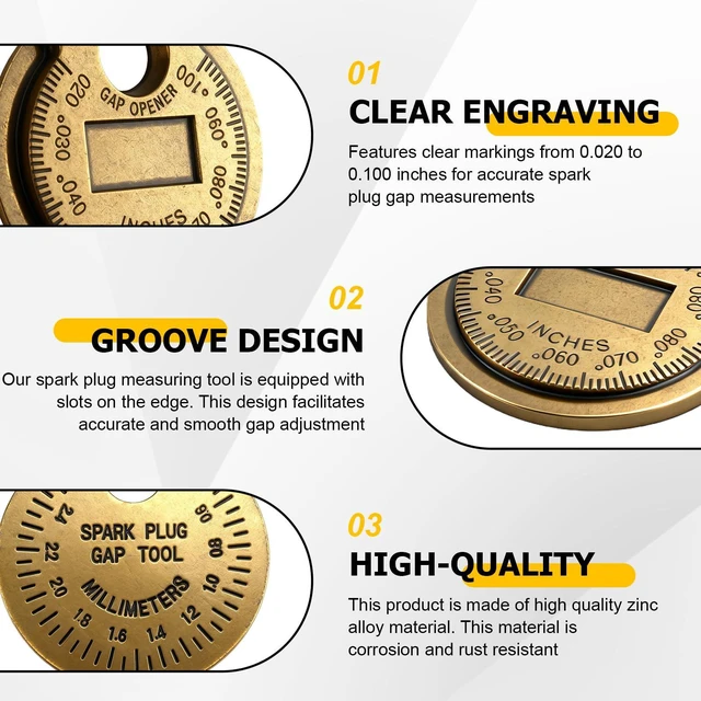 Alt view image 3 of 7 - 2PCS Spark Plug Measuring Tool, Zinc Alloy Spark Plug Gap Gauge Tool | Precise 0.020-0.100" Scale for Quick Gap Measurement and Tuning on Cars, Bikes, and Mowers