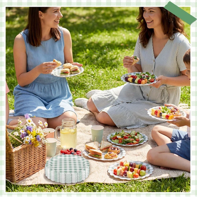 Alt view image 7 of 7 - 30 Pcs Sage Green Gingham Paper Plates, 7 Inch Scalloped | Thick Coated Paper, Oil- And Water-Resistant, Disposable Dessert Plates For Easter, Baby Shower, Picnic And Party Use