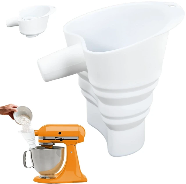 Main image of Flour Funnel Attachment for KitchenAid Stand Mixer, Hands-Free No-Spill Pouring Shield for Tilt-Head 4.5 & 5 Qt Bowls (KSM150), Dishwasher Safe Baking Accessory for Dry & Liquid Ingredients (Soft)