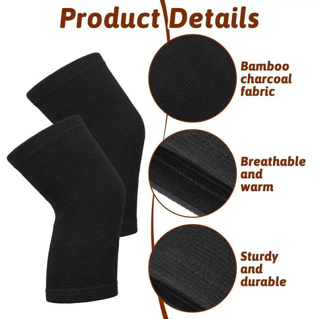 Alt view image 4 of 7 - Bamboo Knee Sleeve, Bamboo Compression Knee Brace Relieve Knees Pain | Black Elastic Breathable Knees Braces, Thicken Thermal Leg Pads for Women Men Running Volleyball Cycling Dance(X-Large)