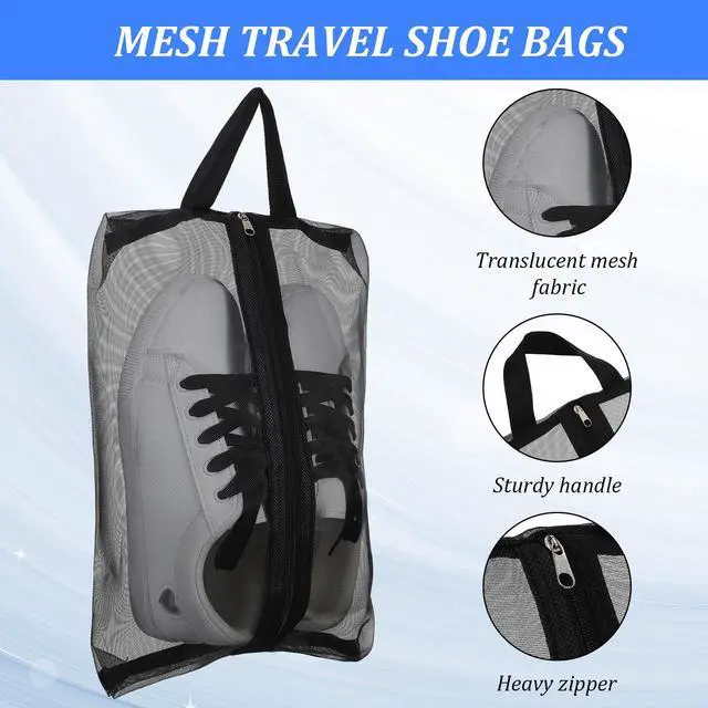 Alt view image 3 of 7 - 2 Pack Shoe Travel Bag Travel Shoe Bags for Storage Reusable Shoe Bags for Travel with Zipper Travel Essentials Women for and Men Shoe Bag for Gym Sport(2 Size)