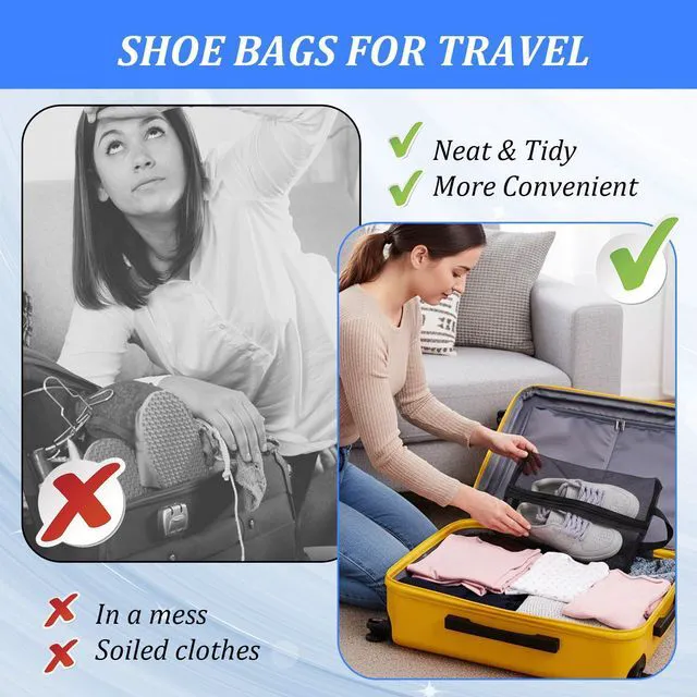 Alt view image 4 of 7 - 2 Pack Shoe Travel Bag Travel Shoe Bags for Storage Reusable Shoe Bags for Travel with Zipper Travel Essentials Women for and Men Shoe Bag for Gym Sport(2 Size)