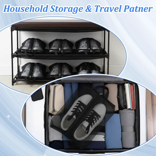 Alt view image 5 of 7 - 2 Pack Shoe Travel Bag Travel Shoe Bags for Storage Reusable Shoe Bags for Travel with Zipper Travel Essentials Women for and Men Shoe Bag for Gym Sport(2 Size)