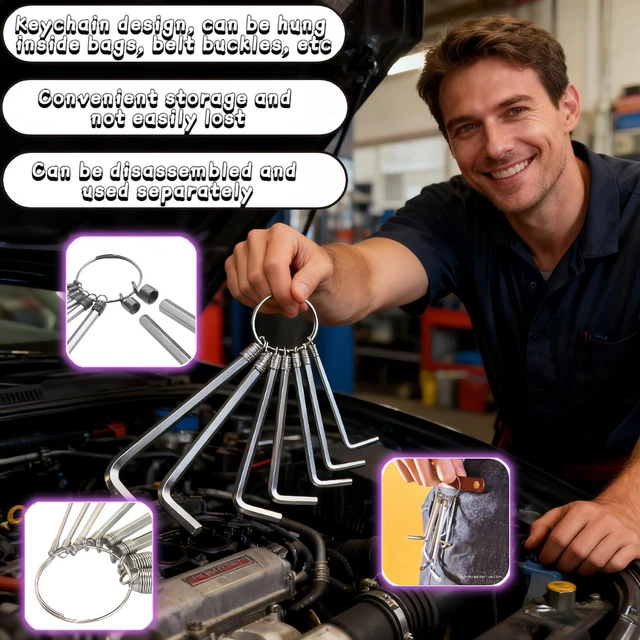 Alt view image 5 of 7 - Professional 8-Piece Hex Key Set, L-Shaped Metric Allen Wrench Kit with Key Ring, 1.5-6mm Sizes, Anti-Rust,for Home DIY and Bicycle Repair