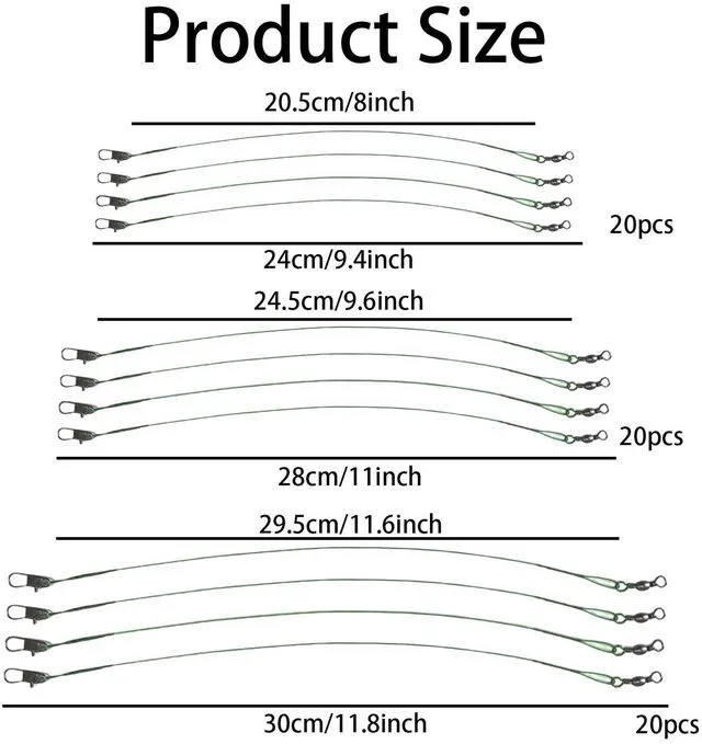 Alt view image 2 of 5 - Stainless Steel Fishing Leader Wire with Swivel Snaps 60pcs Saltwater & Freshwater Fishing Tackle Connectors for Lures and Hooks