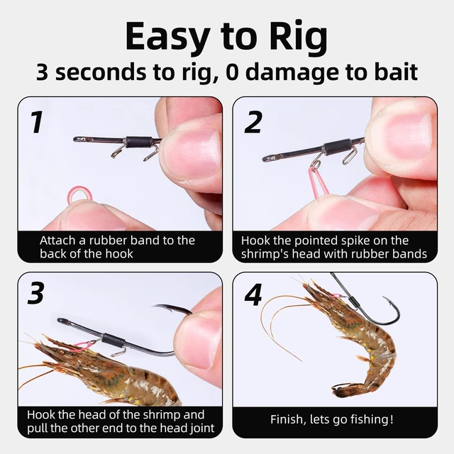 Alt view image 5 of 7 - Baitholder Fishing Hooks, 20pcs Live Shrimp Fixed Hooks Carbon Steel Long Shank Barbed Hooks for Catfish and Bass 2/0