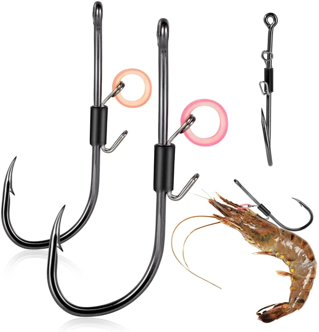 Main image of Baitholder Fishing Hooks, 20pcs Live Shrimp Fixed Hooks Carbon Steel Long Shank Barbed Hooks for Catfish and Bass 2/0