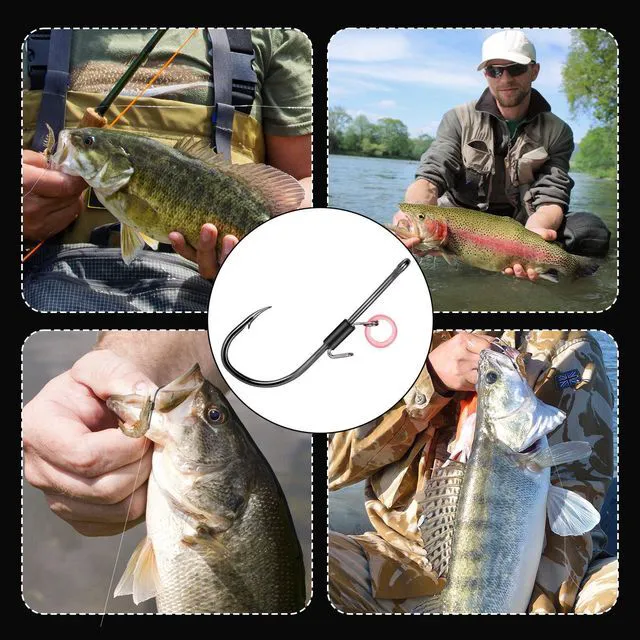 Alt view image 7 of 7 - Baitholder Fishing Hooks, 20pcs Live Shrimp Fixed Hooks Carbon Steel Long Shank Barbed Hooks for Catfish and Bass 2/0