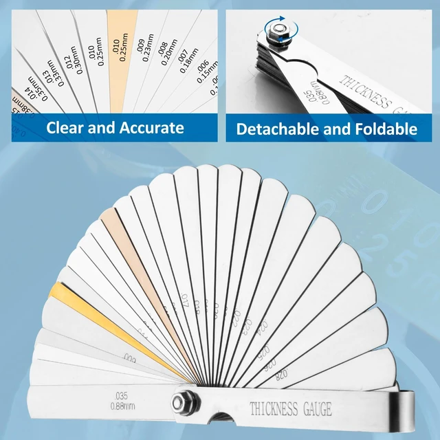 Alt view image 4 of 6 - Feeler Gauge Set Stainless Steel Thickness Gauge 32 Blades | 0.04-0.88 mm (0.0015-0.035 Inch) Dual Marked Metric and Imperial Measuring Tools for Measuring Gap Widths and Thicknesses