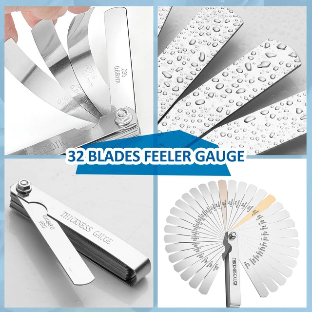 Alt view image 5 of 6 - Feeler Gauge Set Stainless Steel Thickness Gauge 32 Blades | 0.04-0.88 mm (0.0015-0.035 Inch) Dual Marked Metric and Imperial Measuring Tools for Measuring Gap Widths and Thicknesses