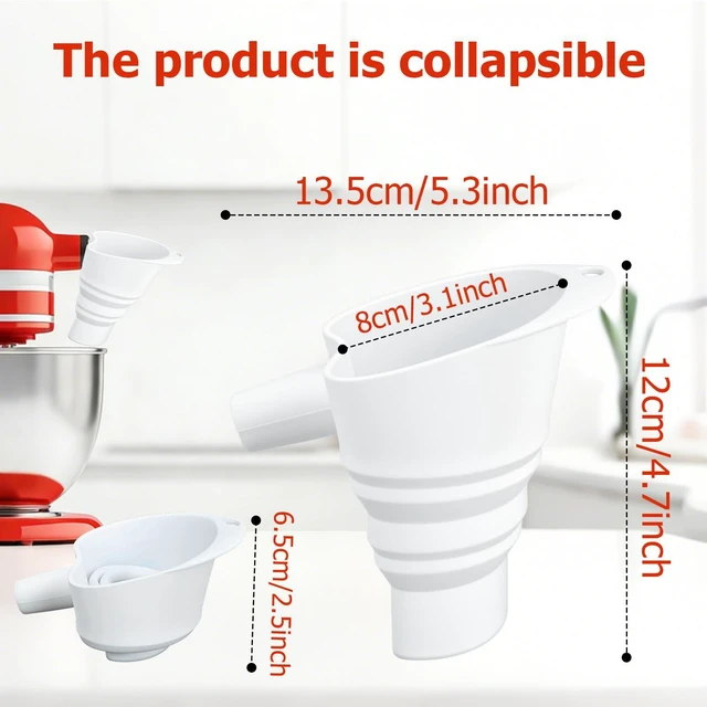 Alt view image 2 of 7 - Flour Funnel Attachment for KitchenAid Stand Mixer, Hands-Free No-Spill Pouring Shield for Tilt-Head 4.5 & 5 Qt Bowls (KSM150), Dishwasher Safe Baking Accessory for Dry & Liquid Ingredients (Soft)
