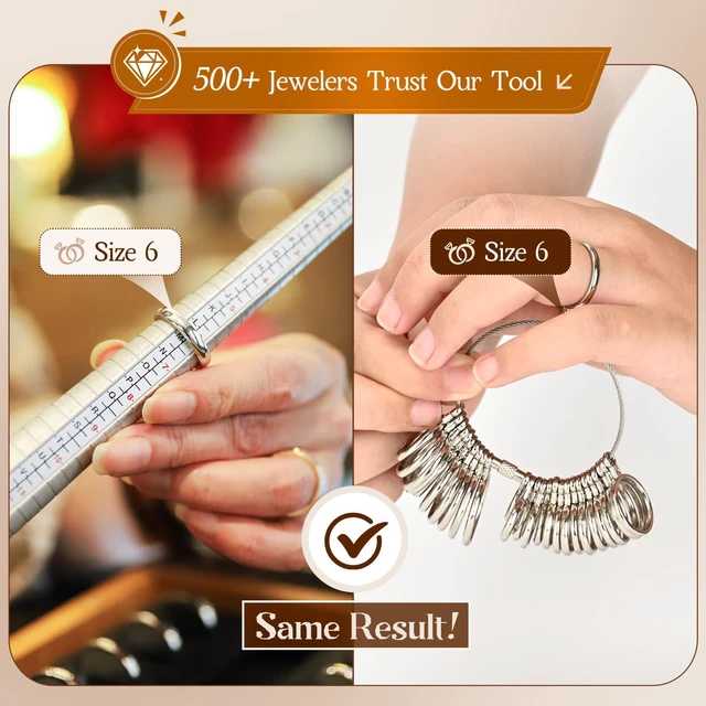 Alt view image 5 of 7 - Sizer Measuring Tool, 3 Types, 27 Pcs Metal Ring Sizing Kit | US Ring Sizes 0-13 with Half Size, 2 Pcs Plastic Finger Measurer for Men, Women, USA 1-17 with Magnified Glass