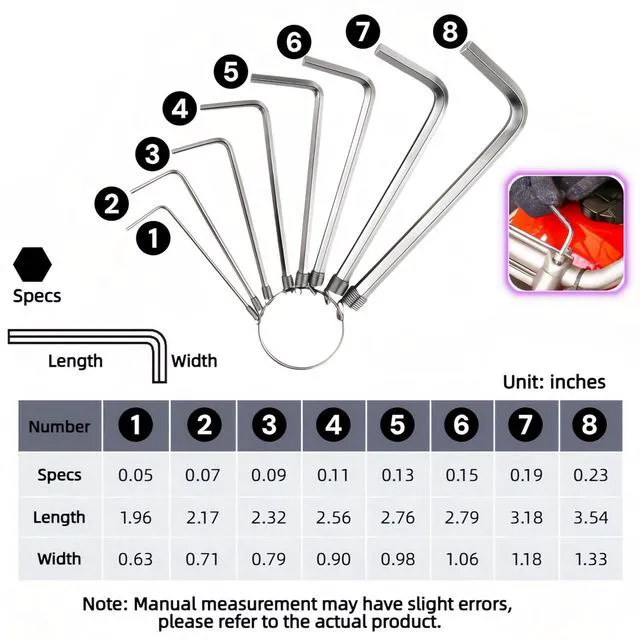 Alt view image 7 of 7 - Professional 8-Piece Hex Key Set, L-Shaped Metric Allen Wrench Kit with Key Ring, 1.5-6mm Sizes, Anti-Rust,for Home DIY and Bicycle Repair