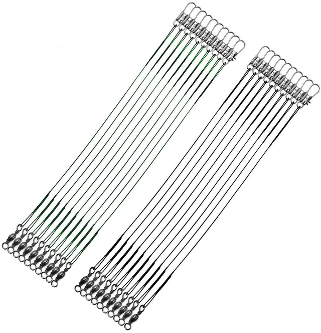 Main image of Stainless Steel Fishing Leaders with Swivels Clips 31LB Saltwater Line | Fishing leader line set with stainless steel wire, swivels and clips, 6-12 inch sizes for saltwater freshwater fishing