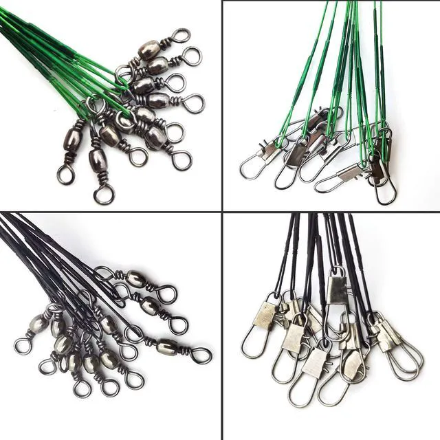 Alt view image 4 of 7 - Stainless Steel Fishing Leaders with Swivels Clips 31LB Saltwater Line | Fishing leader line set with stainless steel wire, swivels and clips, 6-12 inch sizes for saltwater freshwater fishing