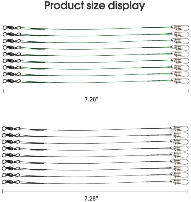 Alt view image 3 of 7 - Stainless Steel Fishing Leaders with Swivels Clips 31LB Saltwater Line | Fishing leader line set with stainless steel wire, swivels and clips, 6-12 inch sizes for saltwater freshwater fishing