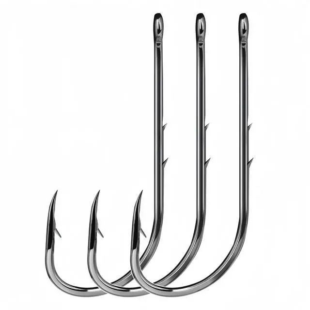Main image of Fishing Hooks 100 Pack Baitholder Walleye Rig Live Bait High Carbon Steel Black Nickel Down-Turned Eye Surf Bass Crawler Harness (#1/0-100pcs)